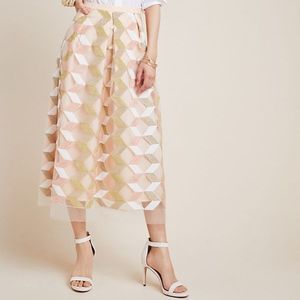 Anthropologie new embroidered Tulle Midi Skirt